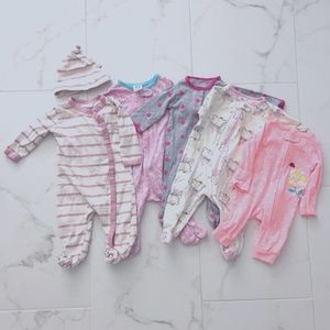 Bundle of Footies and Pajamas for Baby Girl 0-3 months